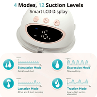 Wearable electric breast pump with smart LCD display showing 4 modes and 12 suction levels for all modern moms.