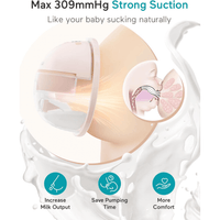 Wearable electric breast pump demonstrating strong suction to increase milk output and save pumping time.