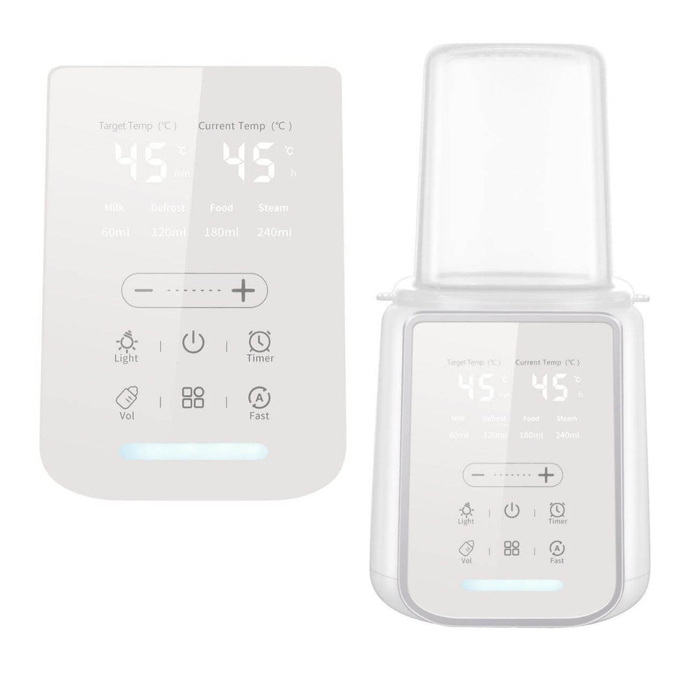 Control panel of portable baby bottle warmer showing temperature settings and functions for easy operation.