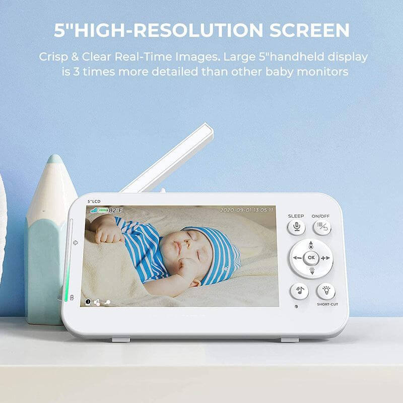 5-Inch Pan-Tilt Baby Monitor | HD Video | Extended Battery | Multi-Function Infant Care System , 